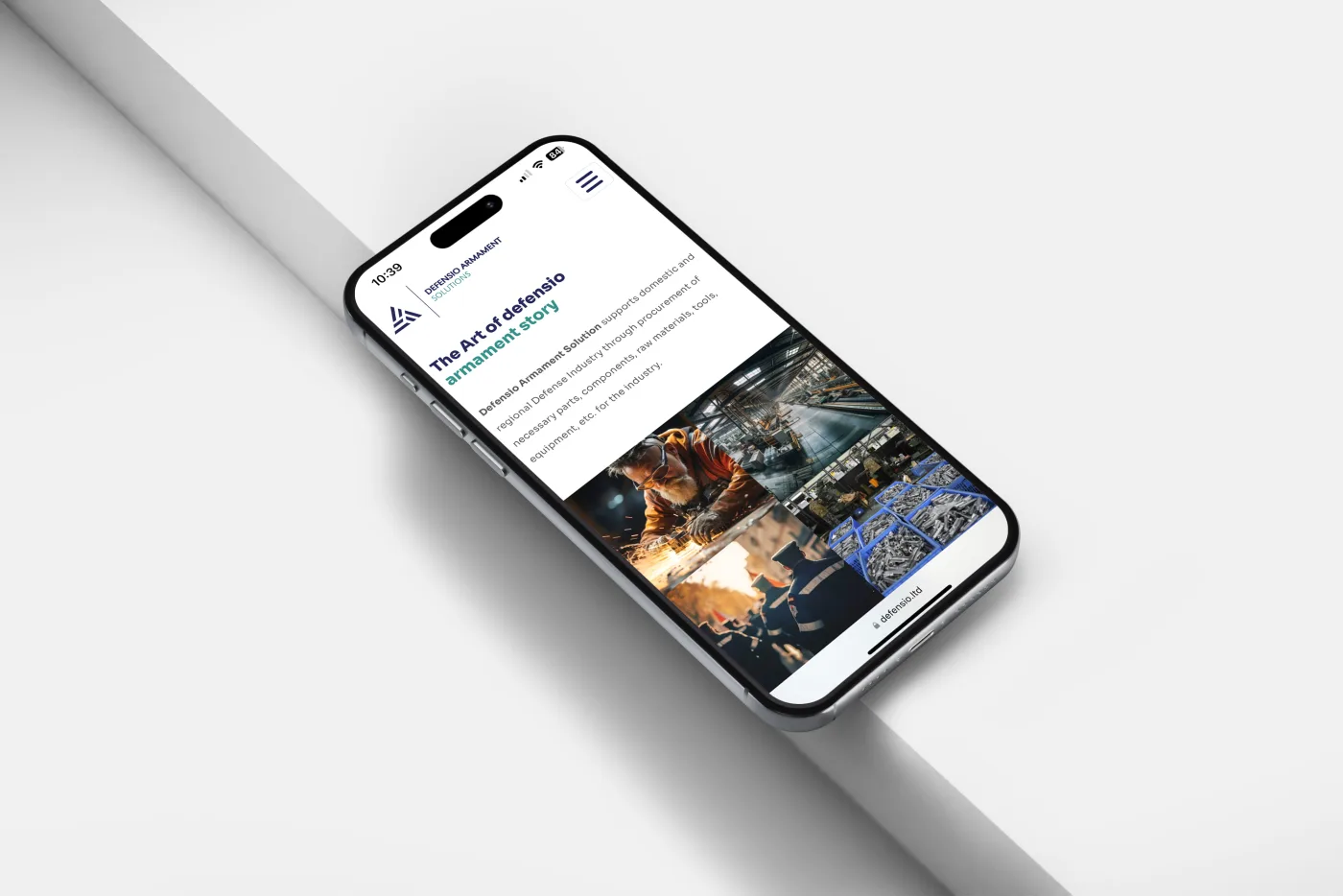 Defensio Armament brend identitet primenjen na mobilni mockup sajta