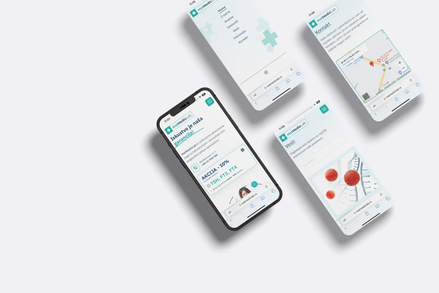 MatMedicLab sajt prikazan na mobilnim ekranima