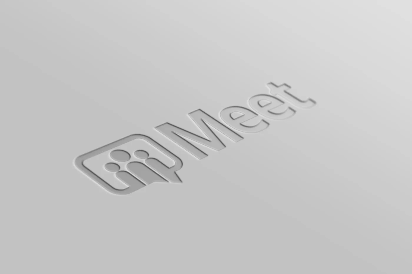 QMeet logo mockup, embossed on paper