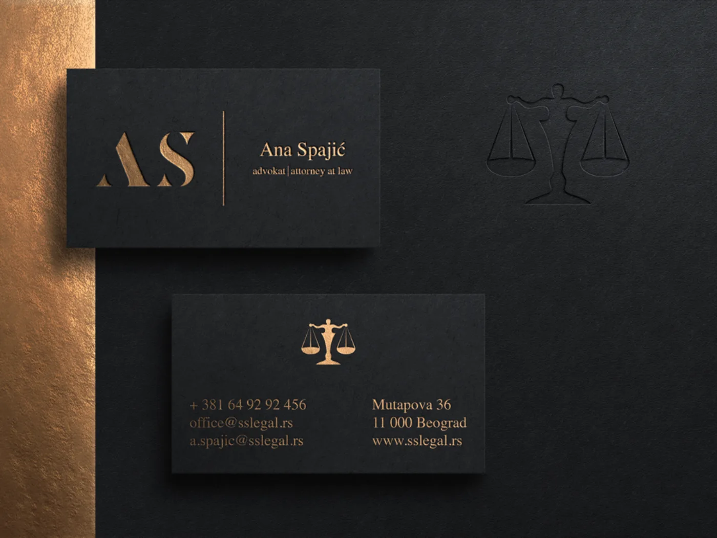 SS Legal visual identity design, brand collateral by Studio Deadline Belgrade