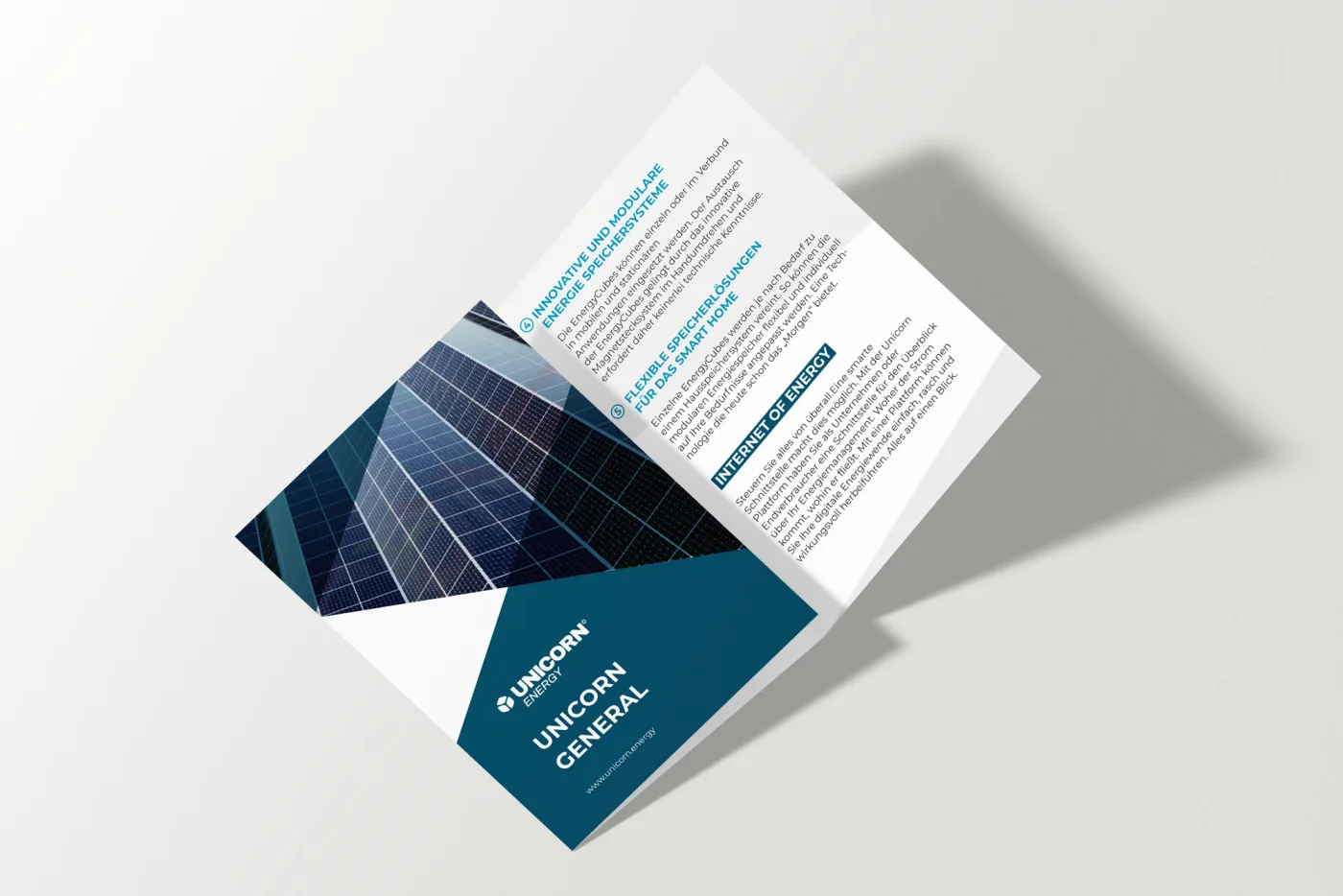 Unicorn Energy trifold brochure, folded cover detail
